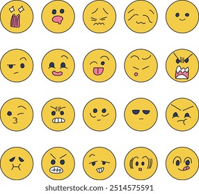 Circular facial expression hand drawn illustration set 3