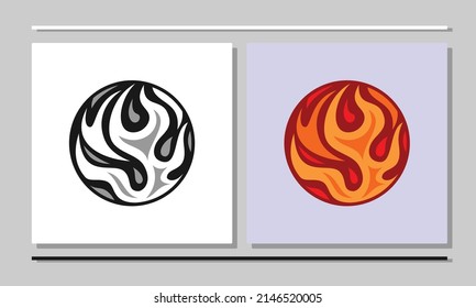 Circular fire illustration design with color and black and white choices