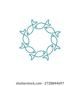 Ilustración circular de peces formando una forma de anillo, adecuada para alimentos, mariscos y propósitos de diseño relacionados con la cocina.