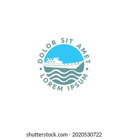 Circular Fishing Boat Emblem Logo Label Template Vector Illustration