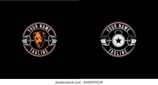 The circular fitness logo featuring symbolic elements like barbells, bison, and kettlebells. This design represents strength, endurance, and determination, making it ideal for athletic brands, etc.