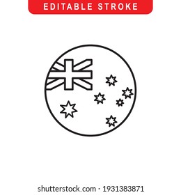 Circular Flag of Australia Outline Icon. Circular Flag of Australia Line Art Logo. Vektorgrafik. Einzeln auf weißem Hintergrund. Bearbeitbarer Stroke