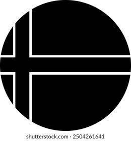 Circular flag Black and White color of Iceland country , National flag of Iceland 