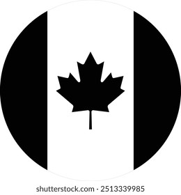 Circular flag of Canada black and white vector design and illustration 