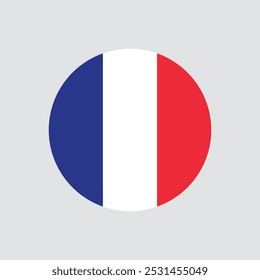 circular flag of France country with a white grey background , flag icon