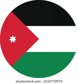 La bandera circular de Jordania Country, diseño de Vector e ilustración Botón redondeado Jordania