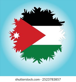 Bandera circular de Jordania zig zag o pincel diseño Vector e ilustración, Bandera nacional del país de Jordania con un fondo azul claro