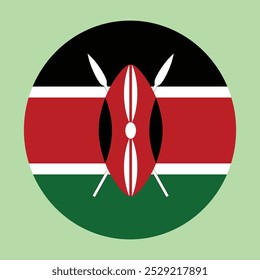  Circular flag of Kenya light green background for web design and digital illustration , Flag icon , Flat design 