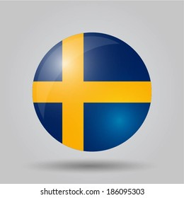 Circular flag with shadow and 3D effect, on grey background - Sweden