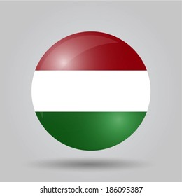 Circular flag with shadow and 3D effect, on grey background - Hungary