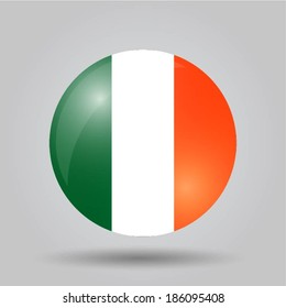 Circular flag with shadow and 3D effect, on grey background - Ireland