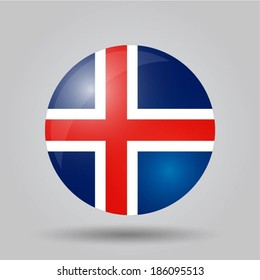 Circular flag with shadow and 3D effect, on grey background - Iceland