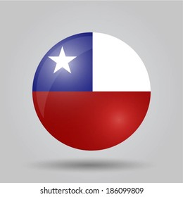 Circular flag with shadow and 3D effect, on grey background - Chile