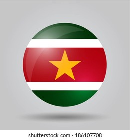 Circular flag with shadow and 3D effect, on grey background - Suriname