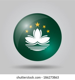 Circular flag with shadow and 3D effect, on grey background - Macau