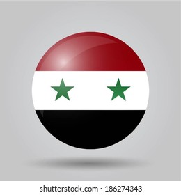 Circular flag with shadow and 3D effect, on grey background - Syria