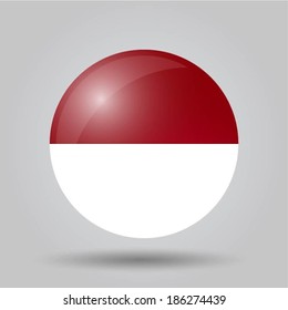 Circular flag with shadow and 3D effect, on grey background - Indonesia