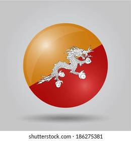 Circular flag with shadow and 3D effect, on grey background - Bhutan 