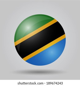 Circular flag with shadow and 3D effect, on grey background - Tanzania