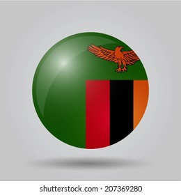 Circular flag with shadow and 3D effect, on grey background - Zambia