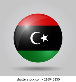 Circular flag with shadow and 3D effect, on grey background - Libya