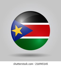 Circular flag with shadow and 3D effect, on grey background - South Sudan