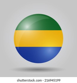 Circular flag with shadow and 3D effect, on grey background - Gabon