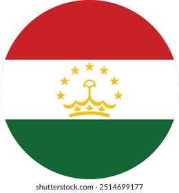 Bandeira circular do Tajiquistão com desenho vetorial e ilustração, Bandeira nacional do Tajiquistão