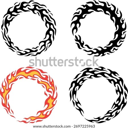 Circular Flame Wreath Tattoo Design Set