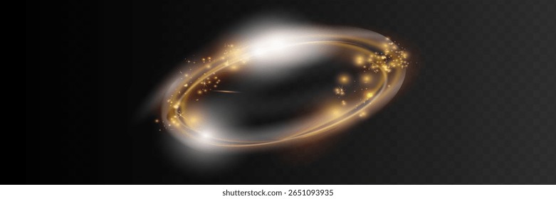 Circular flare transparent light effect. Abstract galaxy ellipse border. Luxury shining rotational glow line. Power energy glowing ring trace. Round shiny frame.