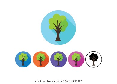 Circular flat tree vector icons for sustainability, tree flat icon, eco friendly tree icon, green tree vector