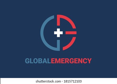 Circular flat vector logo with medical emblem at the center of the logo, initials "G" and "E". Usable logos for hospitals, medical teams, medical clinics, medical applications etc.