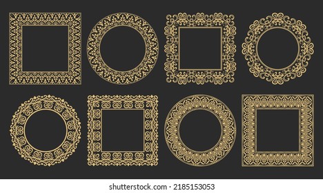 Marco barroco floral circular. Ornamento decorativo de oro. Aplicable para monograma, logotipo, invitación a la boda, menú. Vector de diseño gráfico de elementos. 