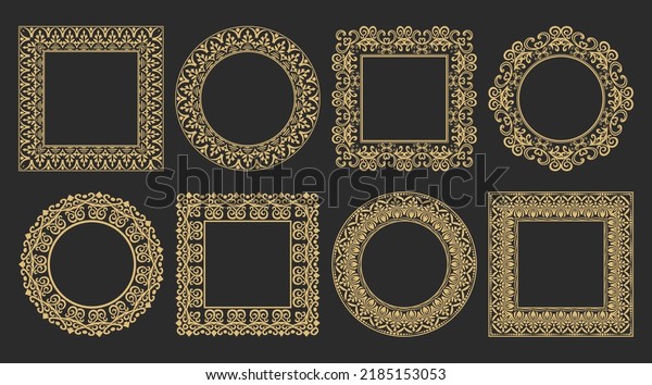 Circular floral baroque frame set. Gold\
decorative ornament. Applicable for monogram, logo, wedding\
invitation, menu. Element graphic design Vector.\

