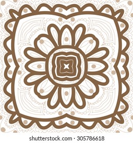Circular floral  delicate pattern, flower, stars, ellipses, waves, doodle. Hand drawn, oriental.