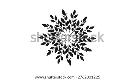 Circular floral design with a bold, black silhouette style makes it visually captivating.