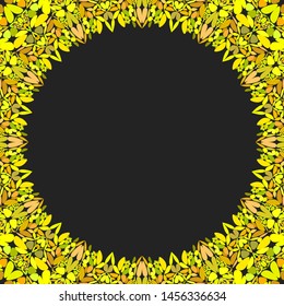 Circular floral frame ornament - vector background design with blank black space in the middle