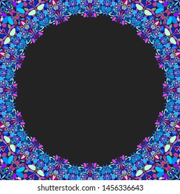 Circular floral frame ornament - vector background design with blank black space in the middle