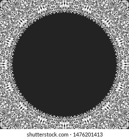 Circular floral frame ornament - vector background design with blank black space in the middle