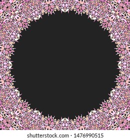 Circular floral frame ornament - vector background design with blank black space in the middle
