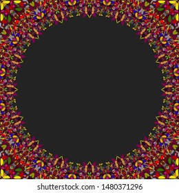 Circular floral frame ornament - vector background design with blank black space in the middle