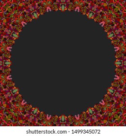 Circular floral frame ornament - vector background design with blank black space in the middle