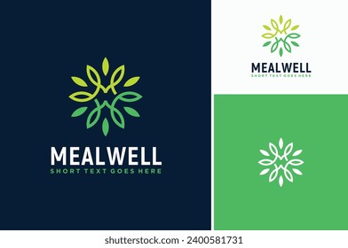 Circular Floral Leaves with Initial Letter MW WM Monogram for Organic Healthy Natural Food Nutrition Logo Design