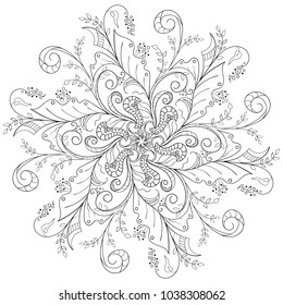 circular floral monochrome pattern for coloring book