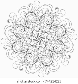 circular floral monochrome pattern for coloring book. Vector illustration