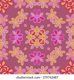 Circular  floral motif, doodles,flowers, hole,spots. Hand drawn.