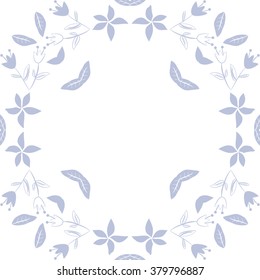 Circular  floral motif, doodles,flowers,branches, leaves, hole,spots. Hand drawn.
