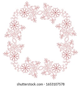 Circular floral ornament with decorative elements. White background. Vector.