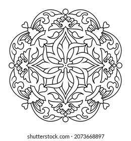 Circular floral ornament. Mandala. Vector clipart. Coloring page.