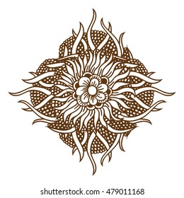 Circular floral ornament Mehndi Henna Tattoo Mandala, Yantra brown. Vintage vector banner frame card for text, invitations for wedding, birthday celebration, white background, in indian style, ethnic
